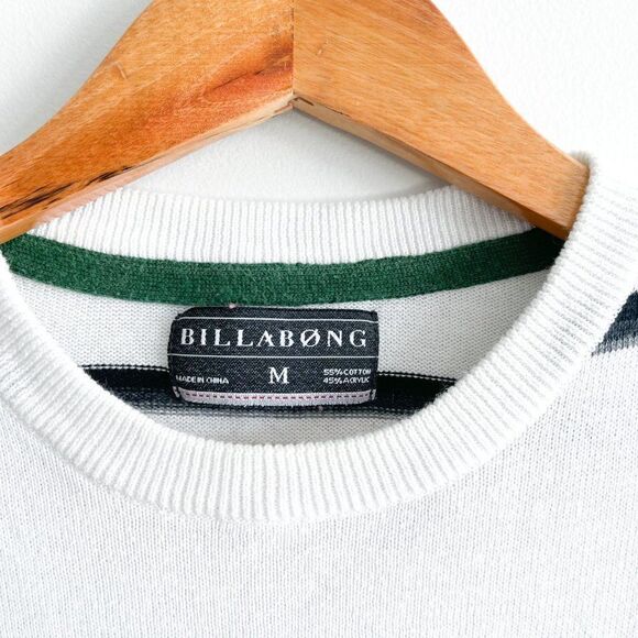Billabong Mens Crewneck Sweater Long Sleeved Logo White Black Striped Size M - Picture 5 of 8